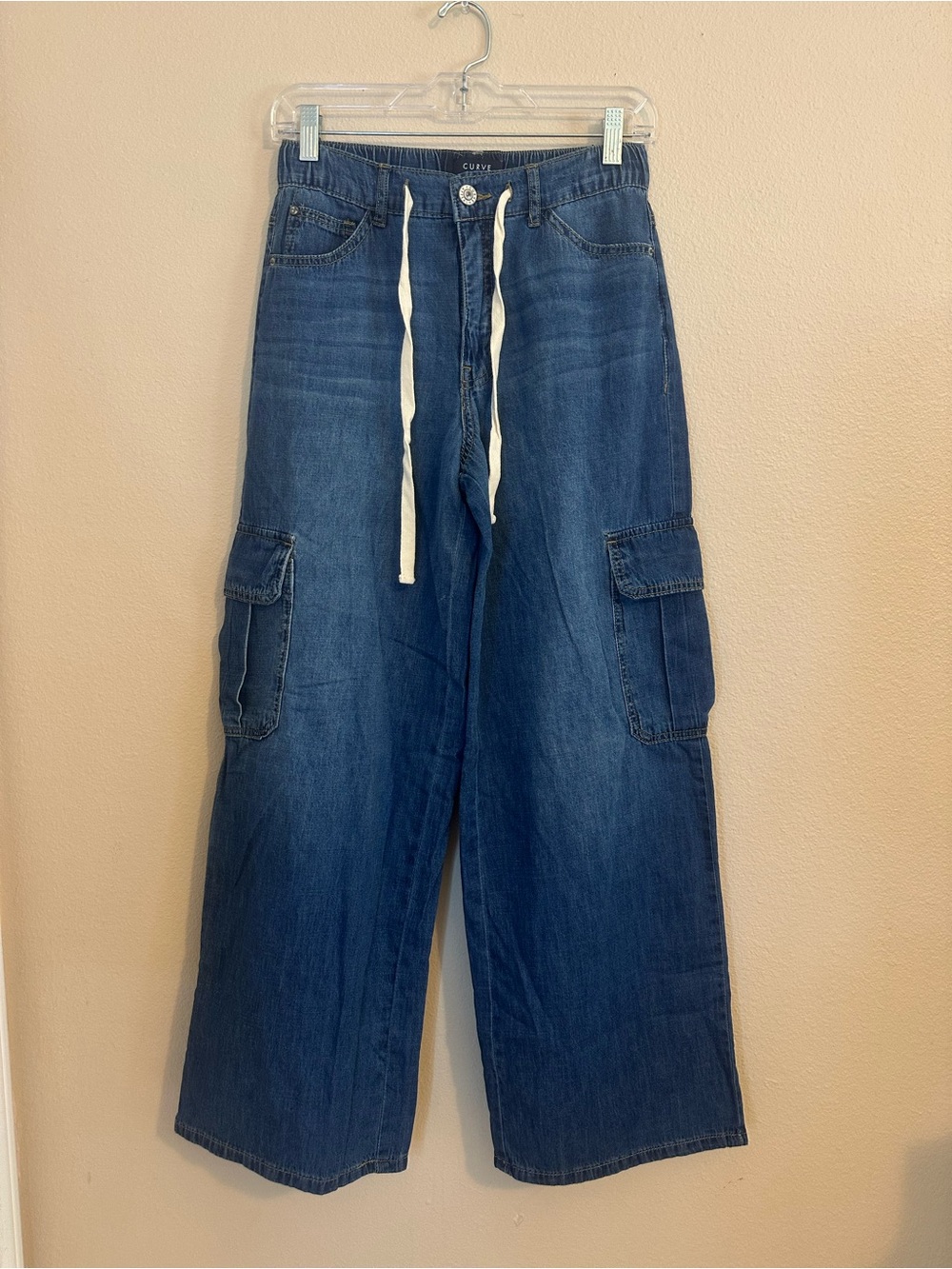 Curve Wide-Leg Cargo Jeans - Dark Blue
